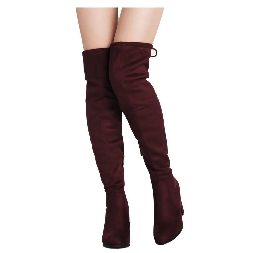 Burgundy Faux Suede Over-the-Knee Boots Size 11
